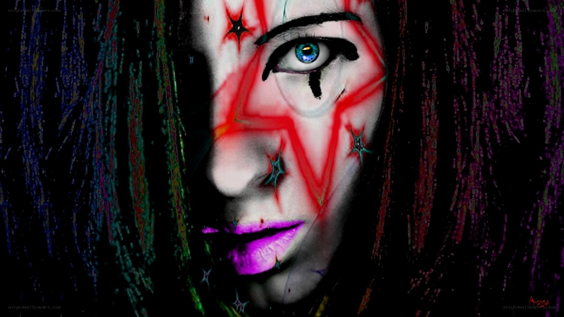 artistic face with colorful makeup