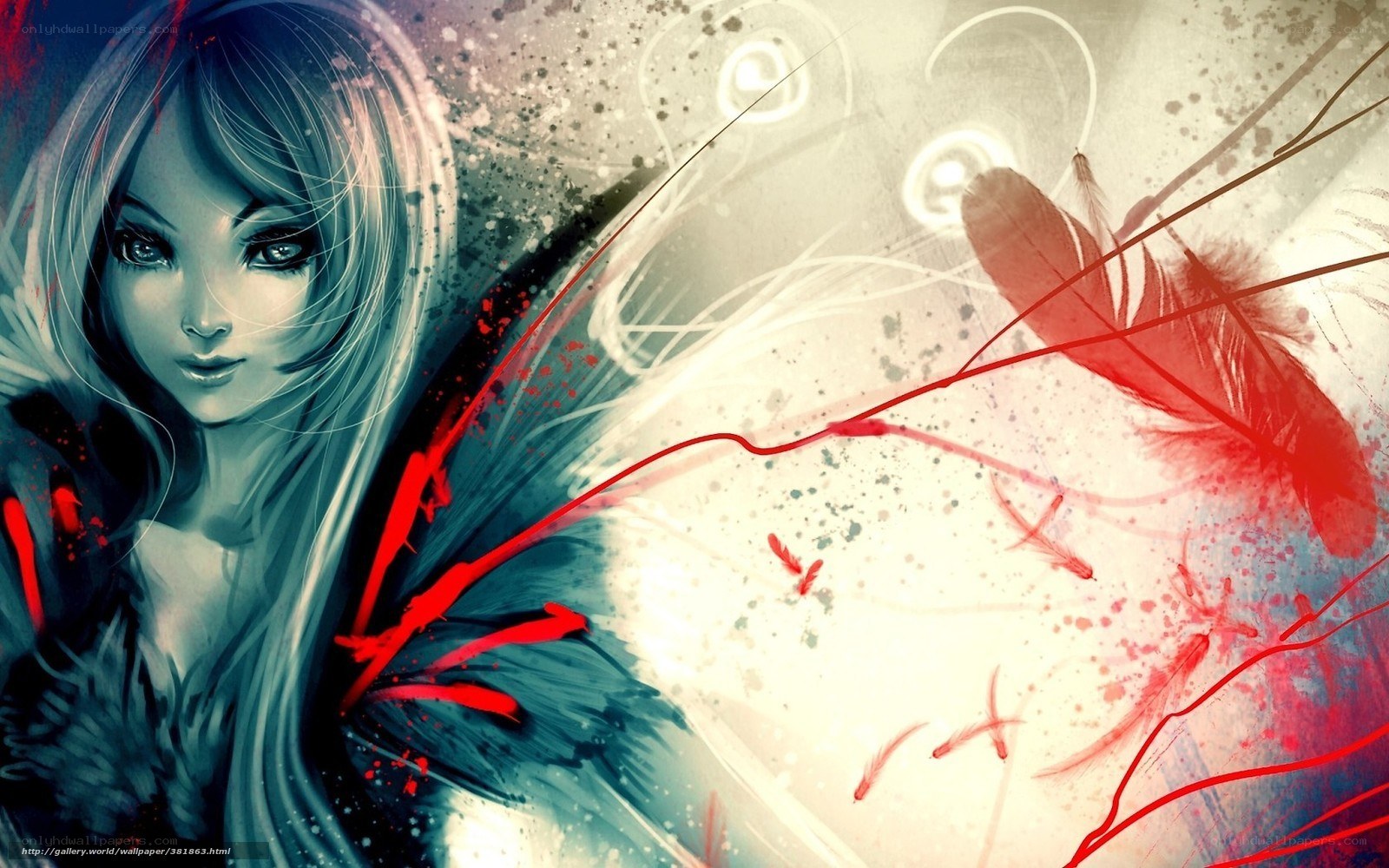 artistic fantasy girl with feathers