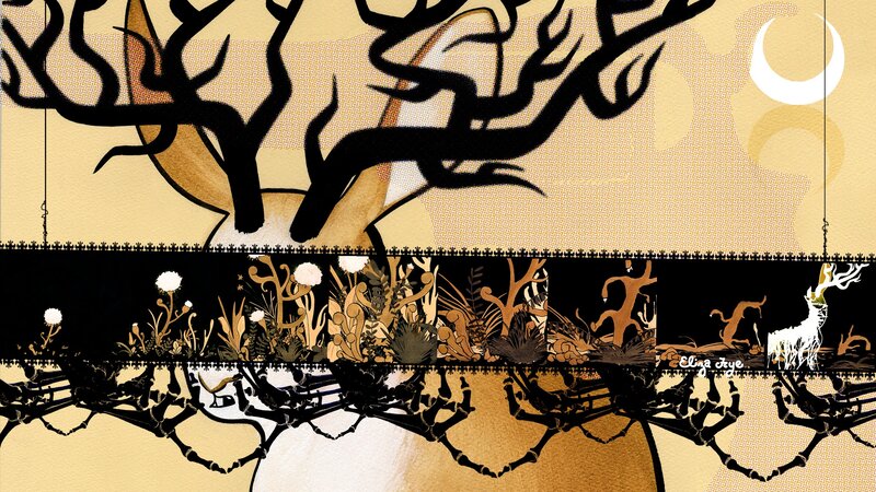 artistic forest scene with deer