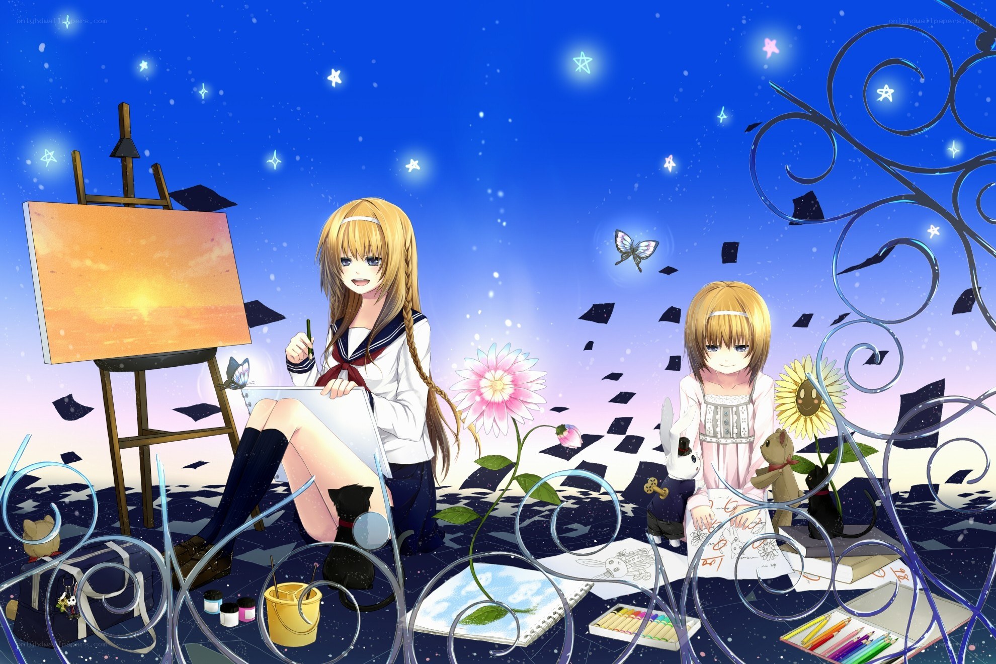 Artistic girls under starry sky