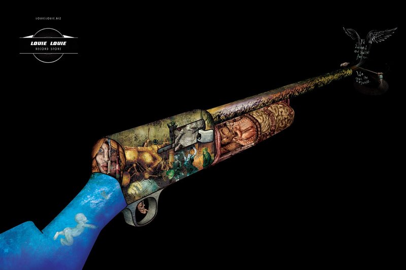 Artistic gun with surreal imagery