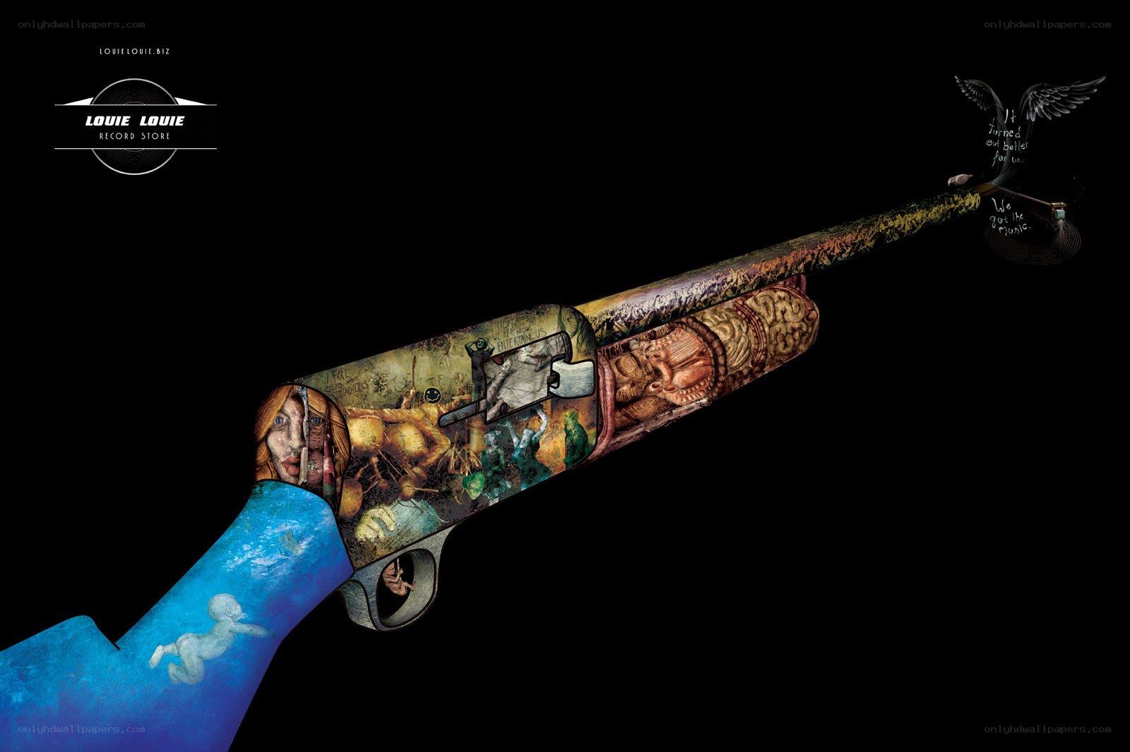 Artistic gun with surreal imagery