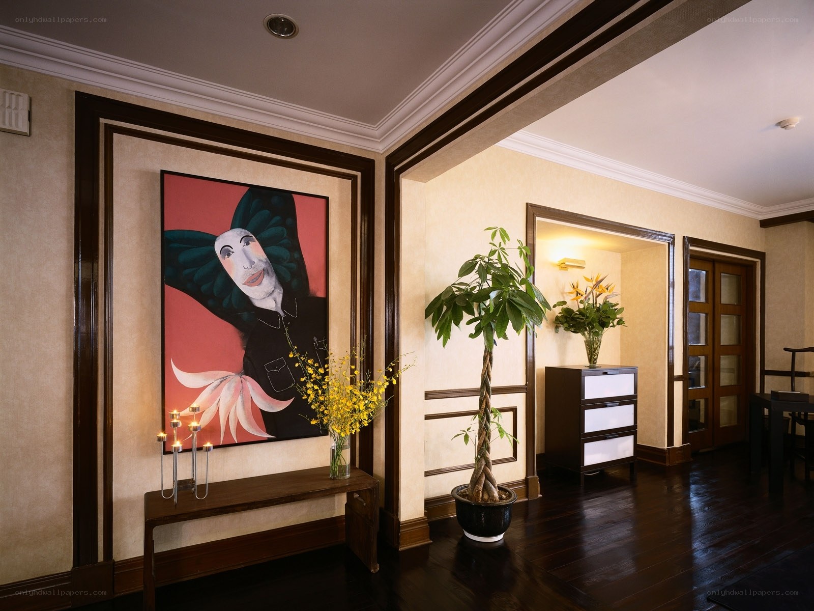Artistic hallway with painting