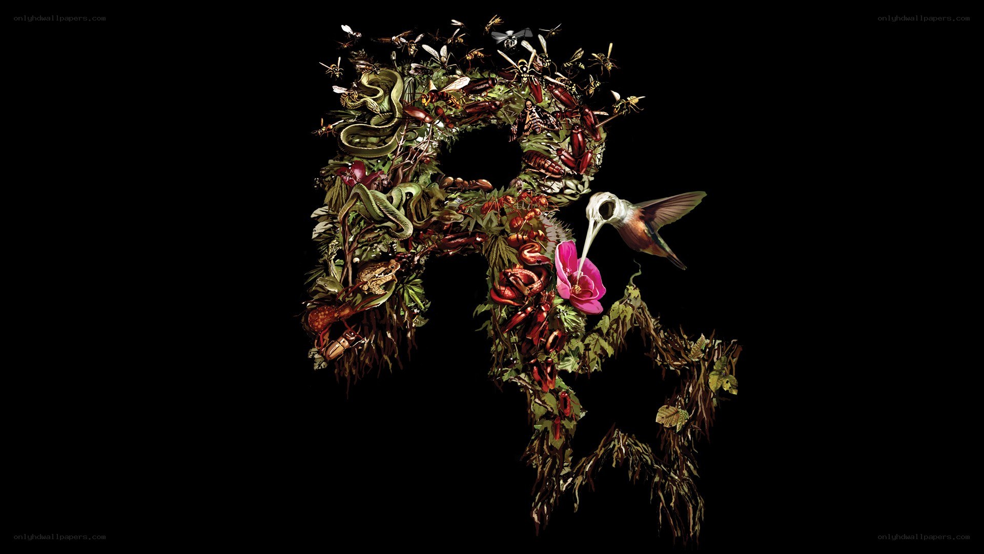 Artistic letter R with nature elements