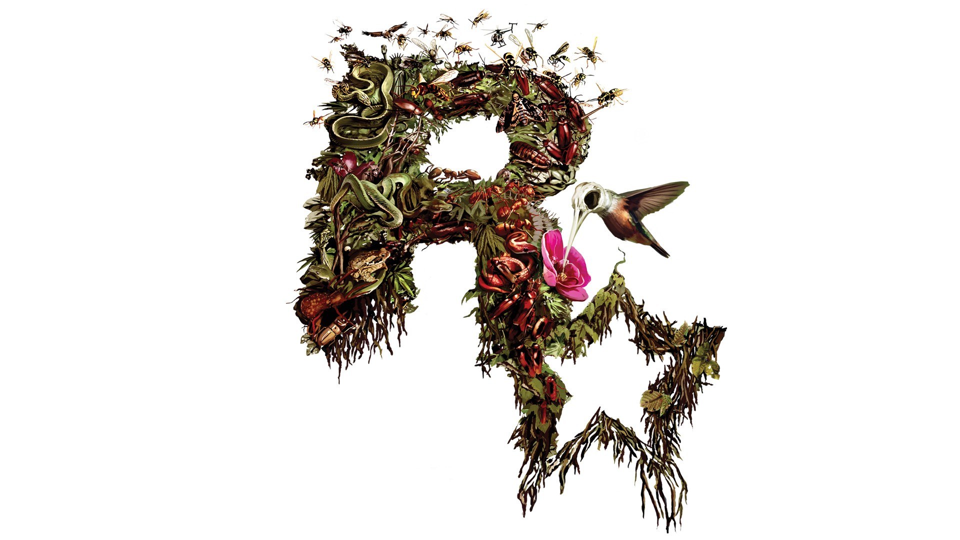 Artistic letter R with nature elements