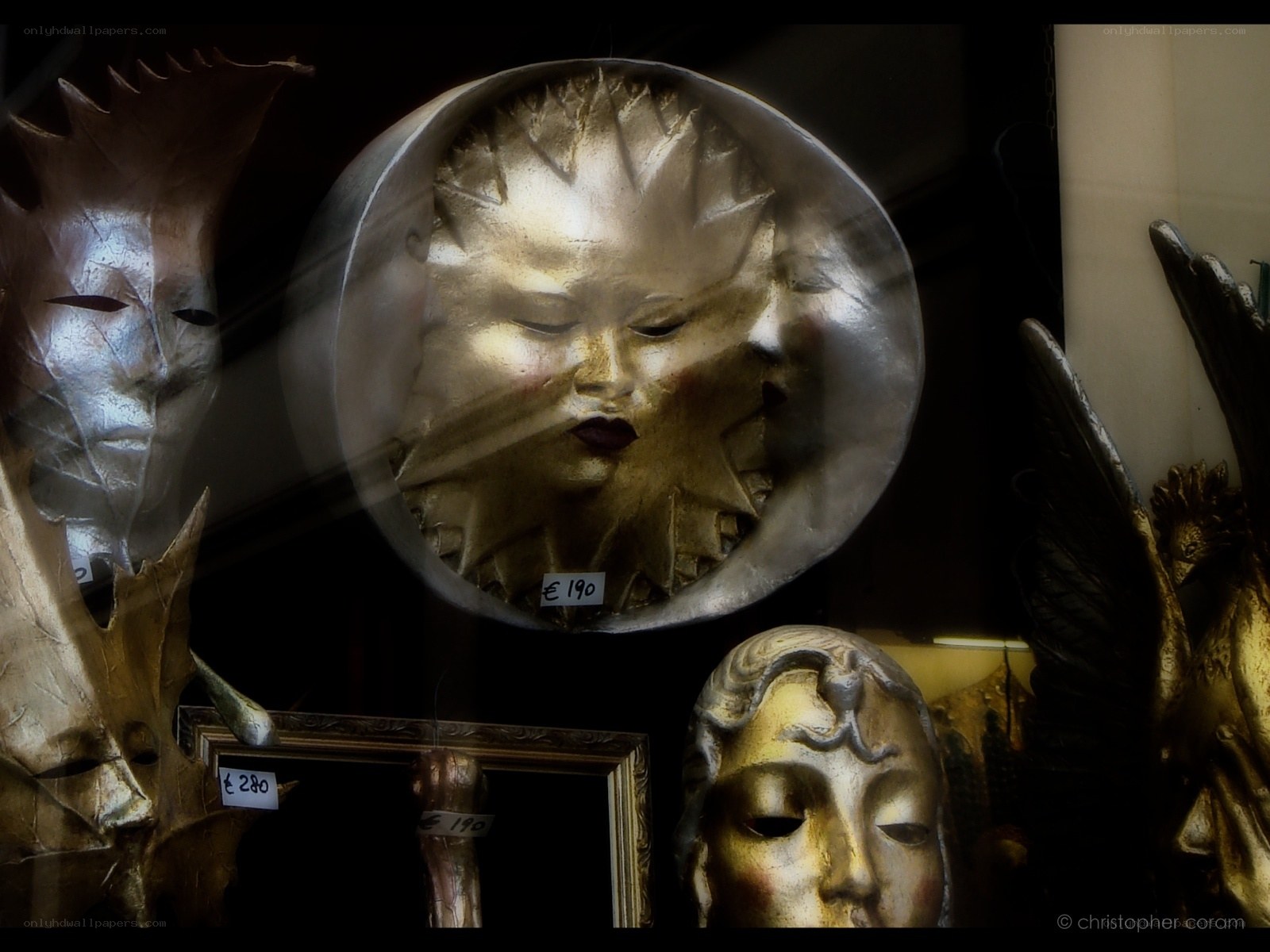 Artistic masks in a shop window