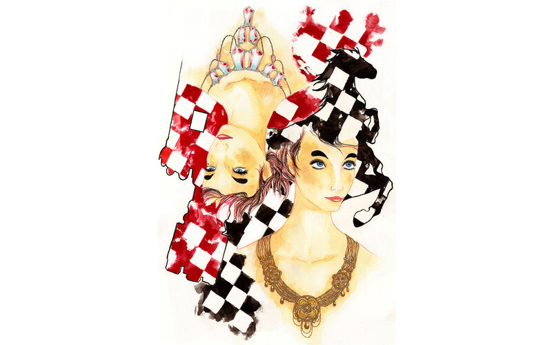 artistic portrait with checkered patterns