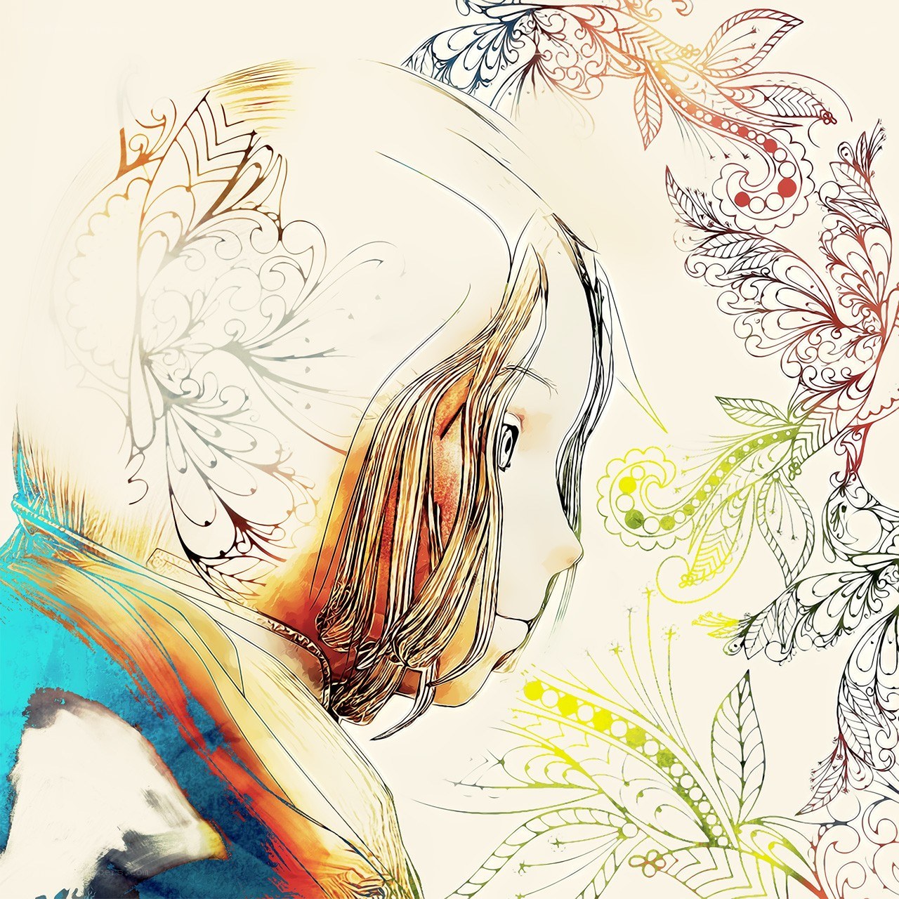 artistic portrait with floral patterns