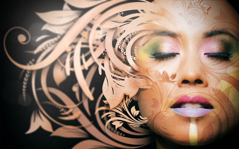artistic portrait with floral patterns