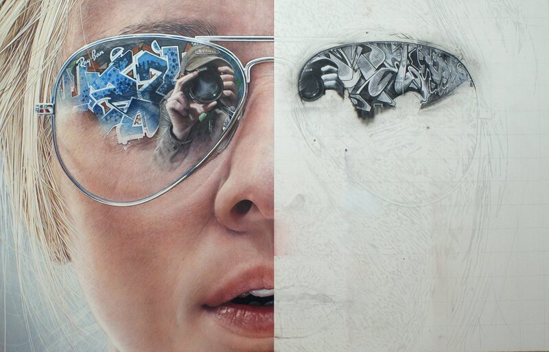 Artistic portrait with graffiti reflection