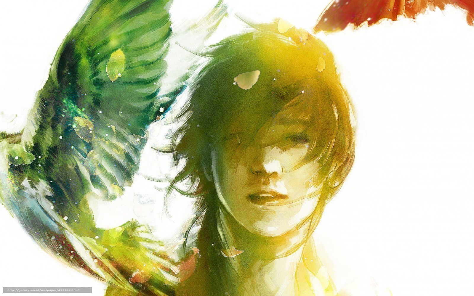 artistic portrait with green wings