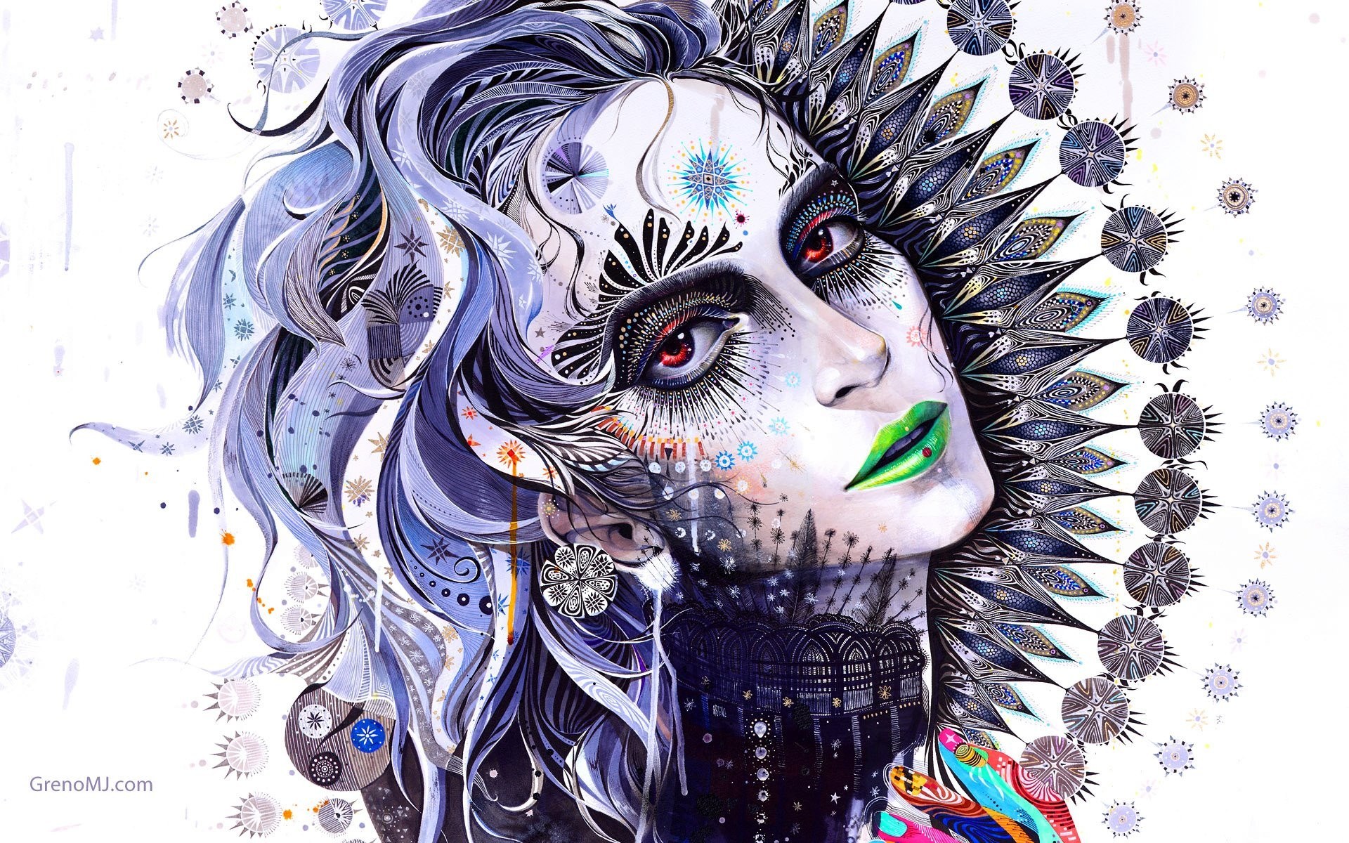 Artistic portrait with intricate patterns