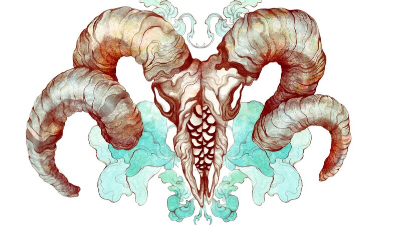 Artistic ram skull illustration