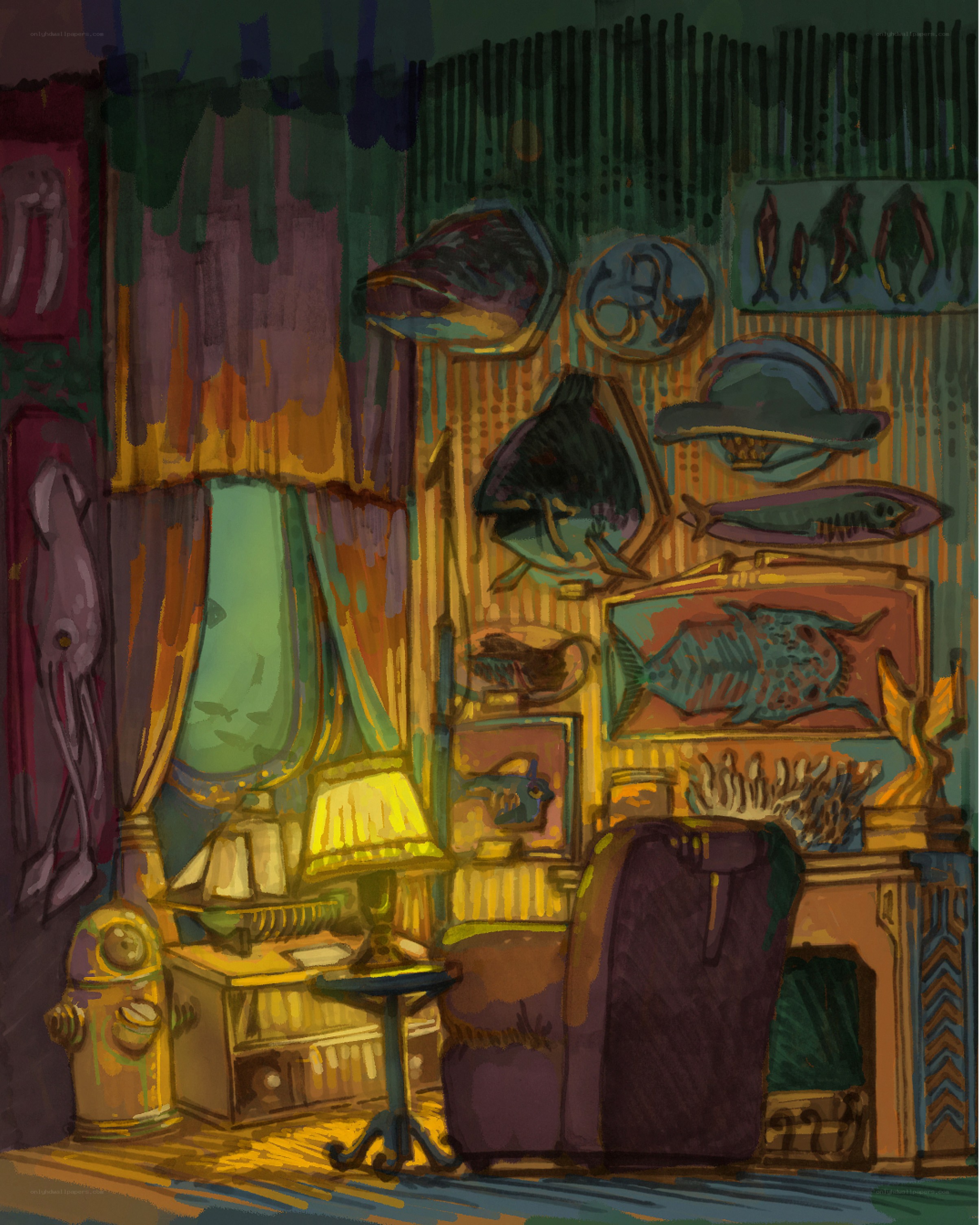 artistic room with fish decor