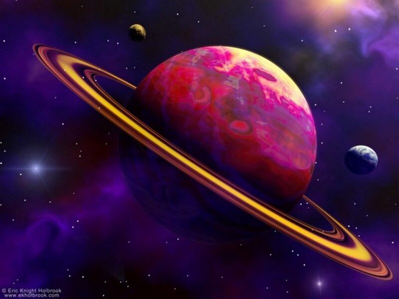 Artistic space planet with rings