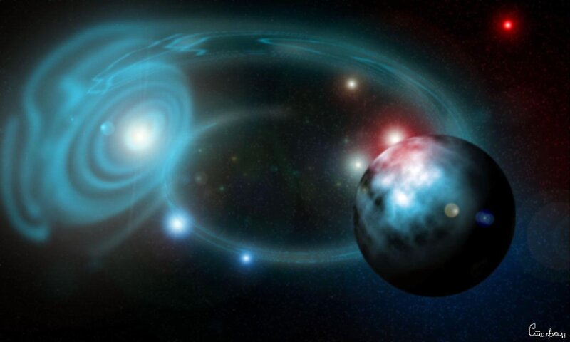 Artistic space scene with planets