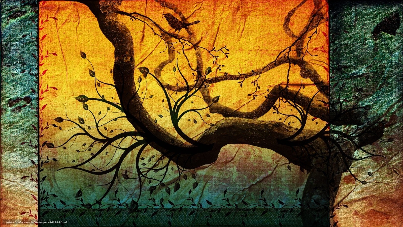 Artistic tree with bird silhouette