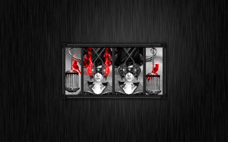artistic triptych with red birds