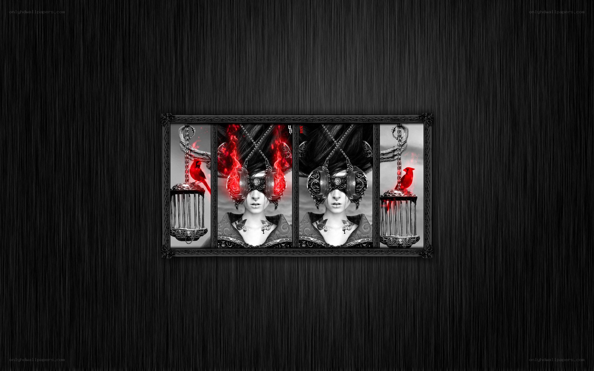artistic triptych with red birds