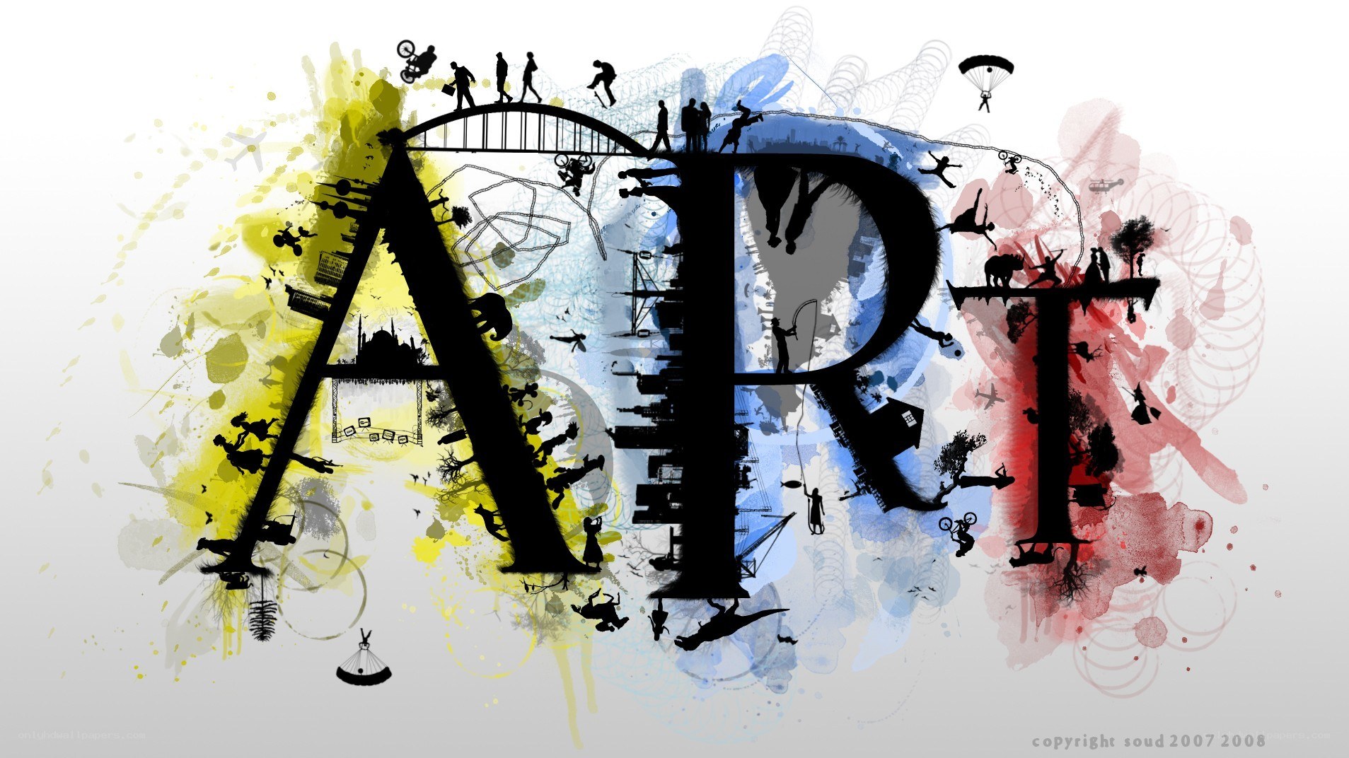 Artistic word collage with silhouettes