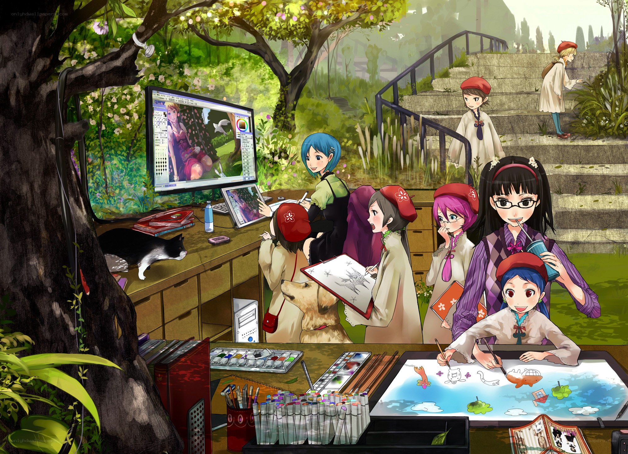 Artists in a garden studio