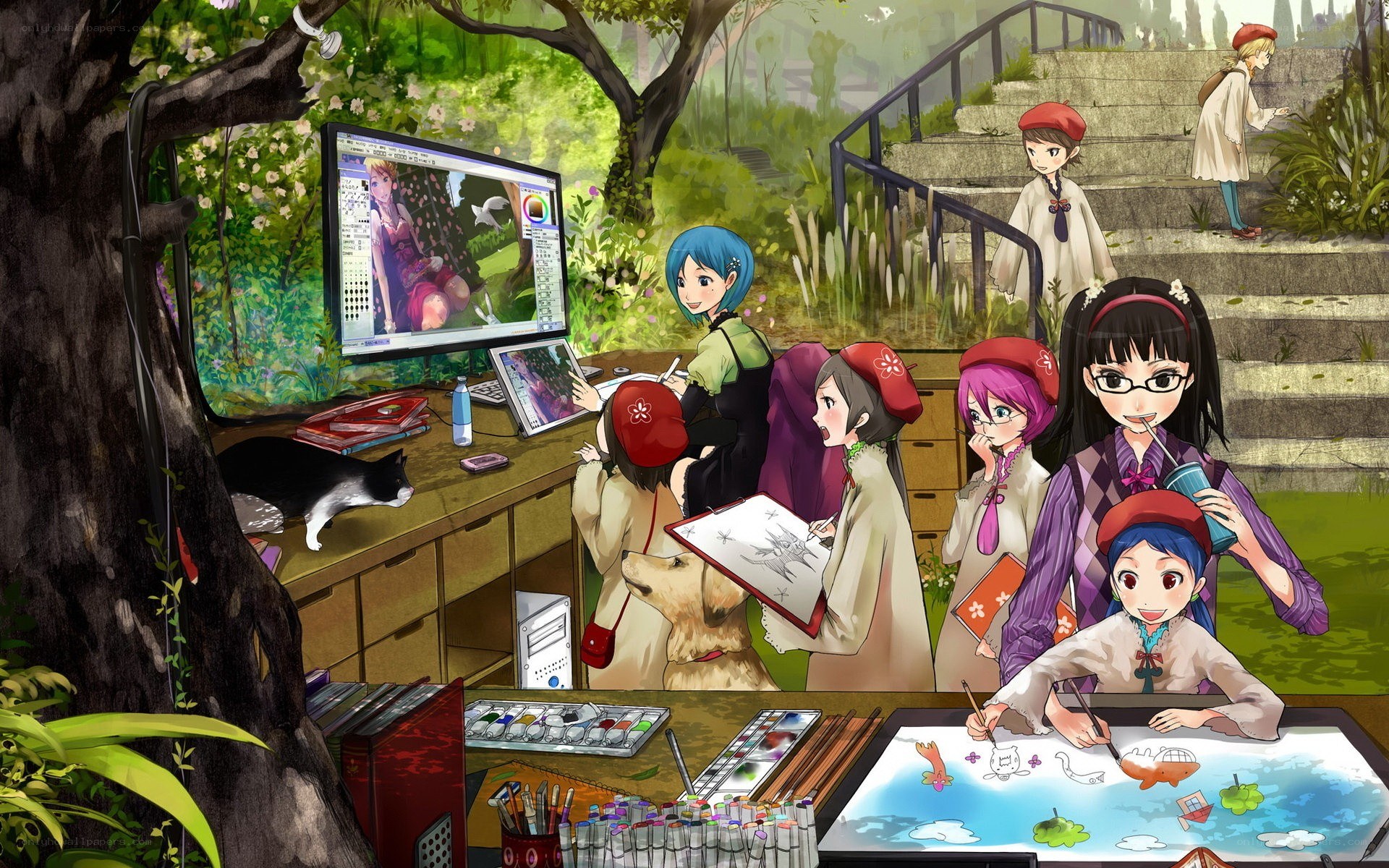 Artists in a garden studio