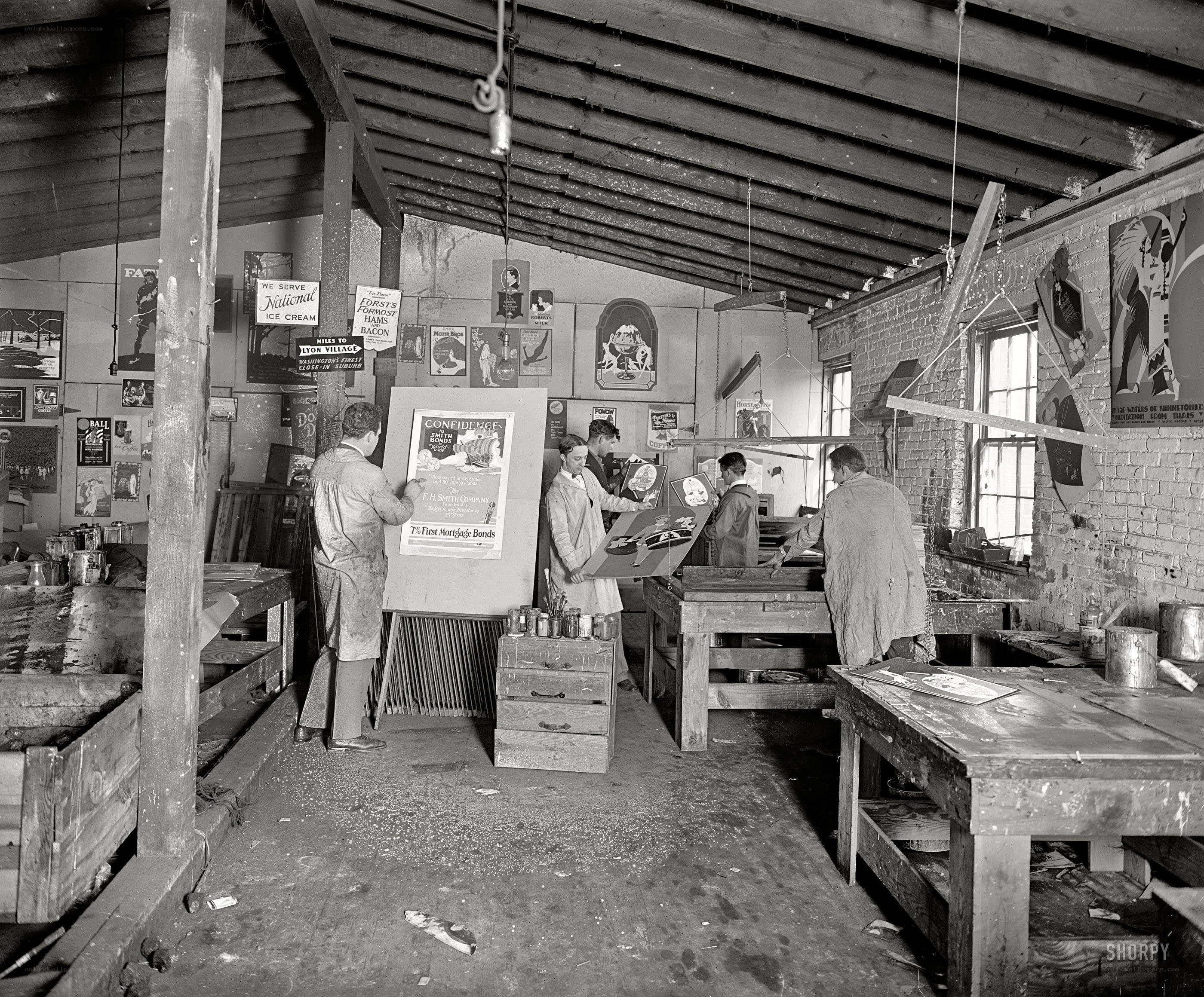 Artists in a print shop