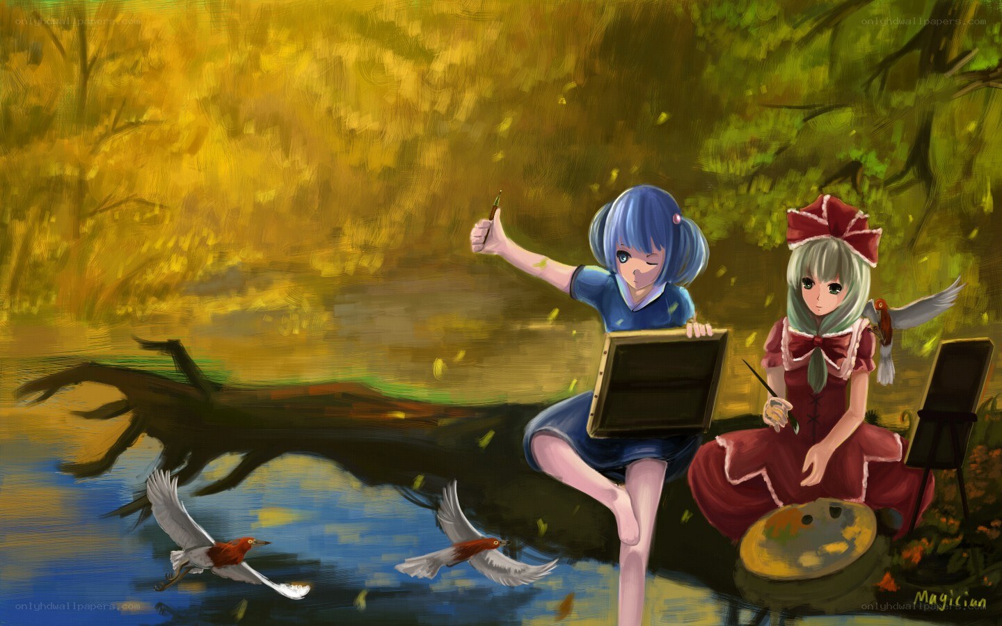 Artists painting in autumn