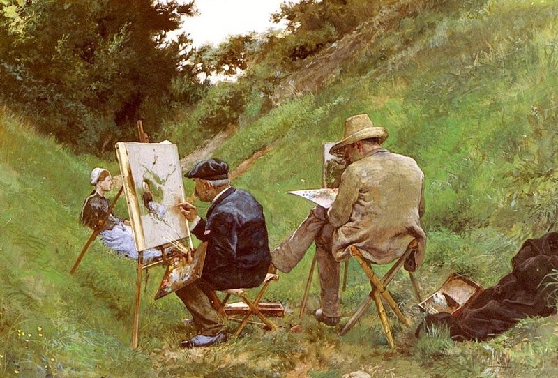 Artists painting outdoors