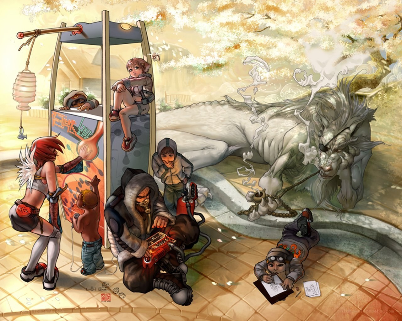 Artists sketching a mythical beast