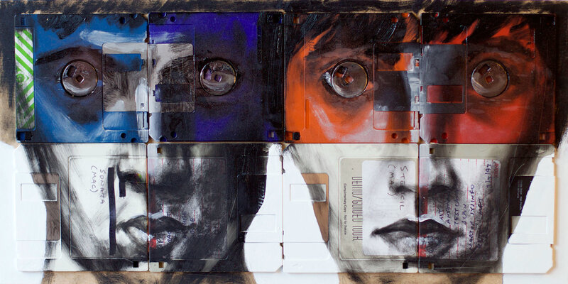 Artwork made of cassette tapes