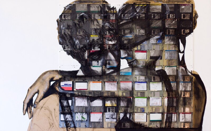 Artwork made of floppy disks