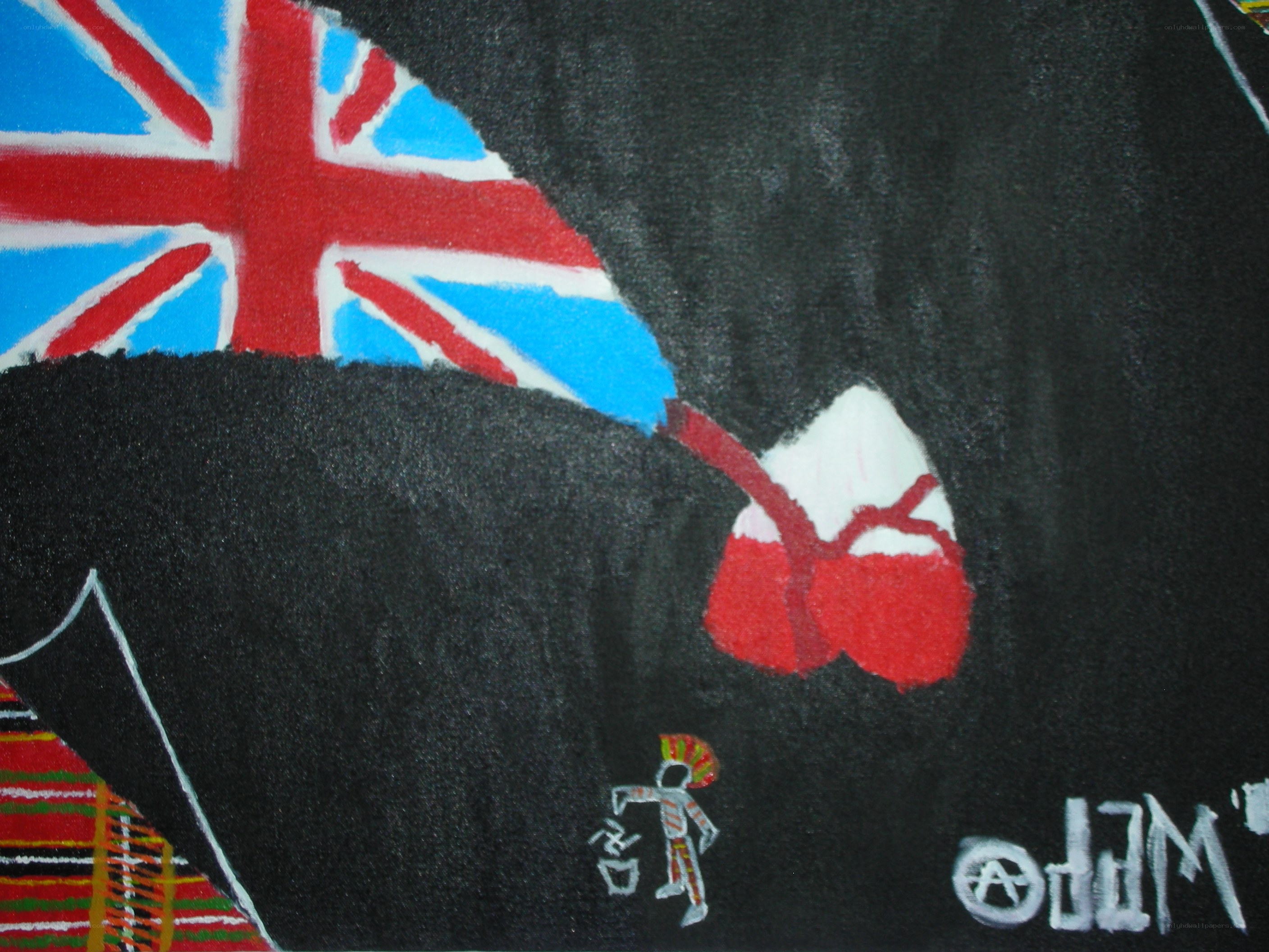 artwork with flag and figure