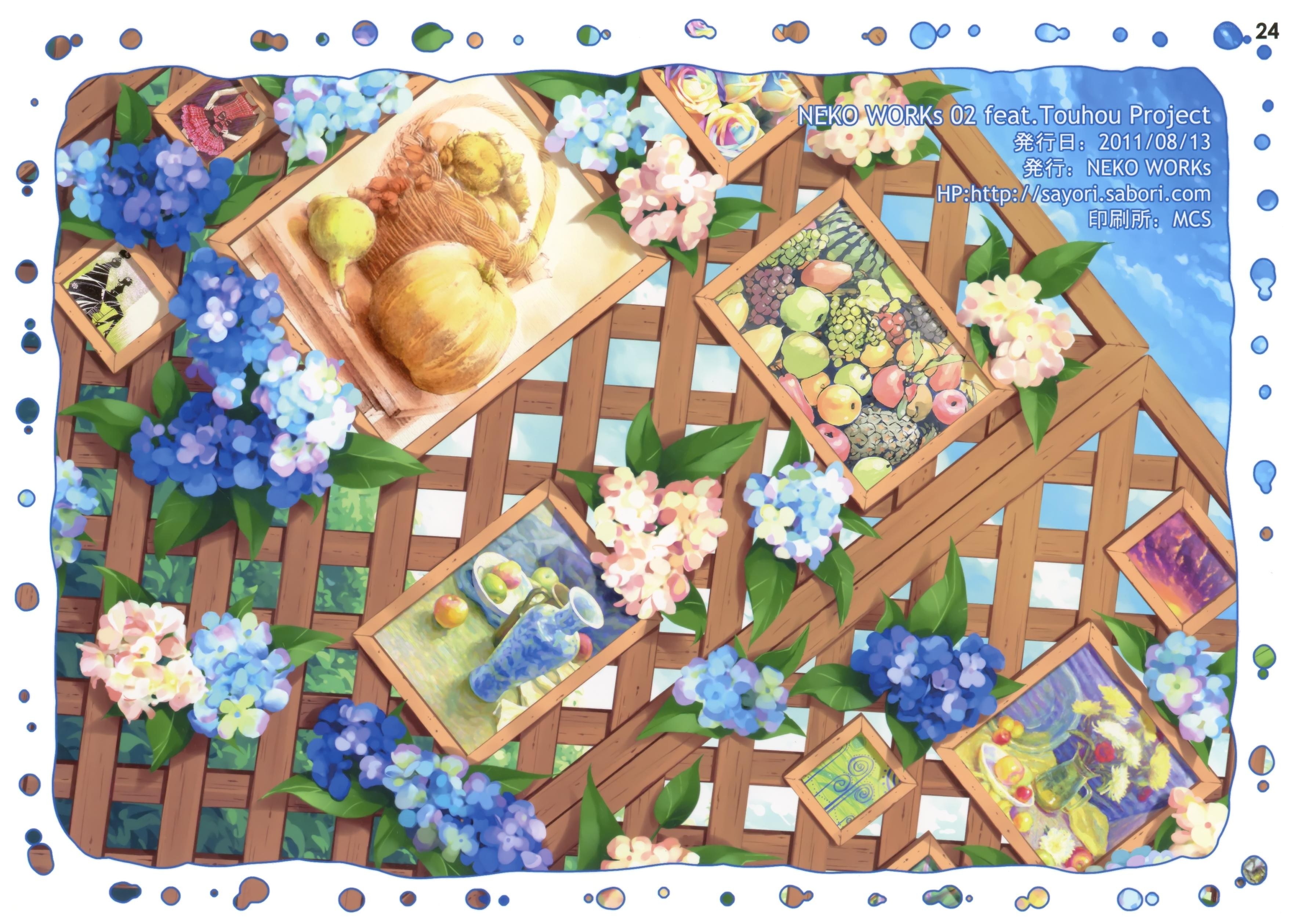 Artwork with paintings and flowers