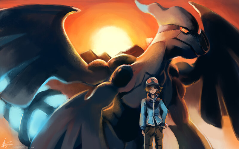 Ash and Dialga at sunset