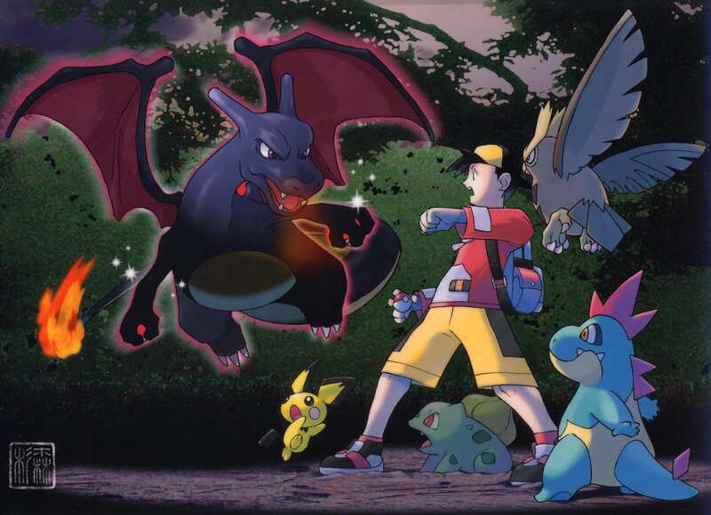 Ash and his Pokémon in a forest