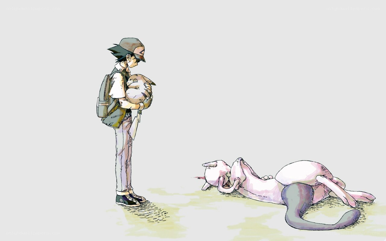Ash and Mewtwo after battle