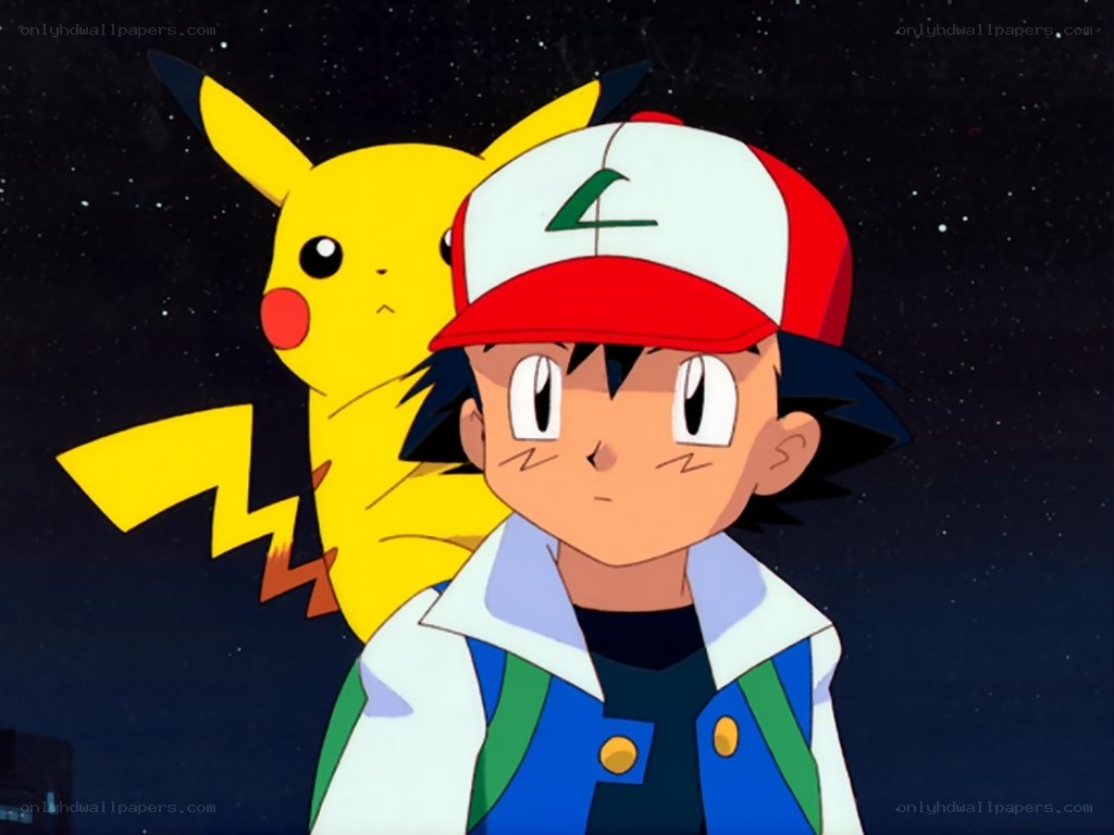 Ash and Pikachu at night