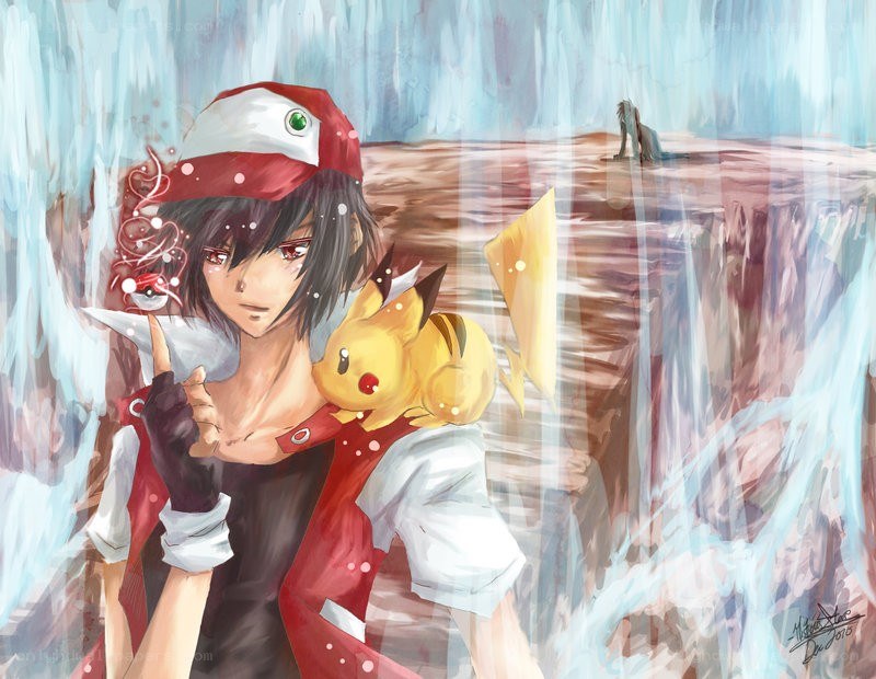 Ash and Pikachu in a storm