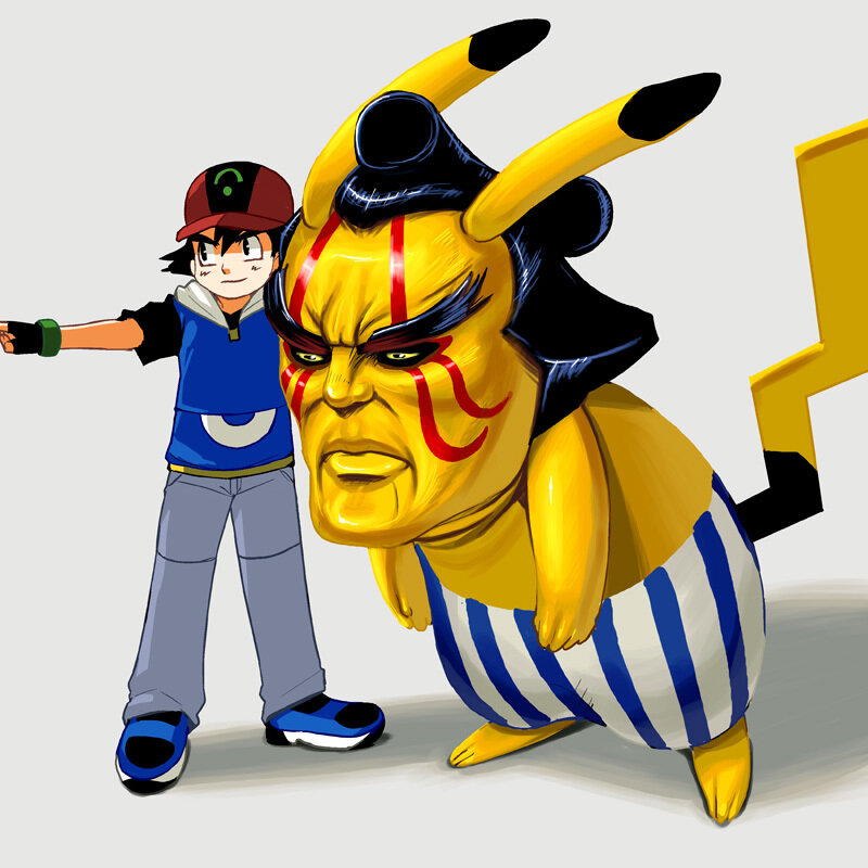 Ash and Pikachu in kabuki style