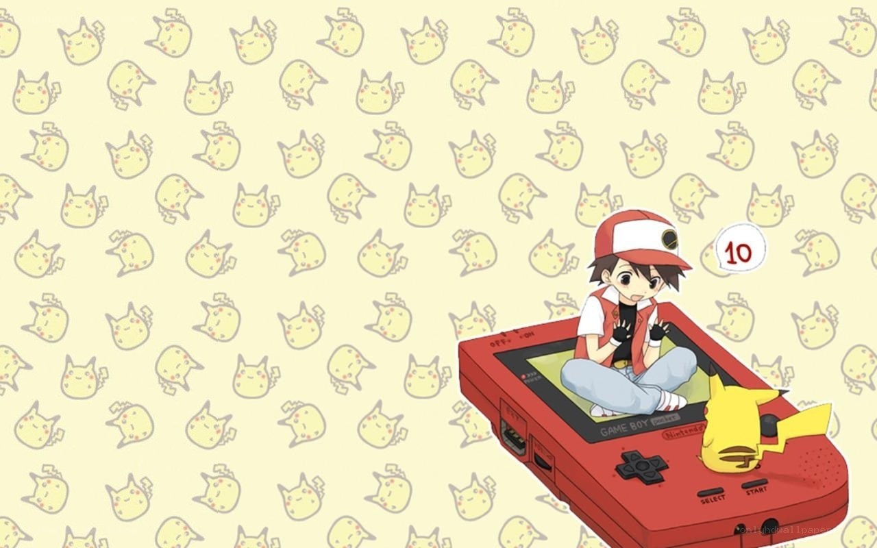 Ash and Pikachu on Game Boy