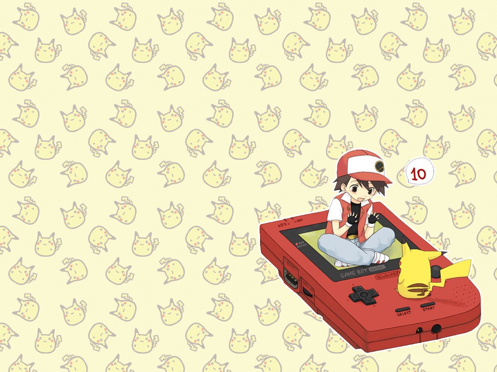 Ash and Pikachu on Game Boy