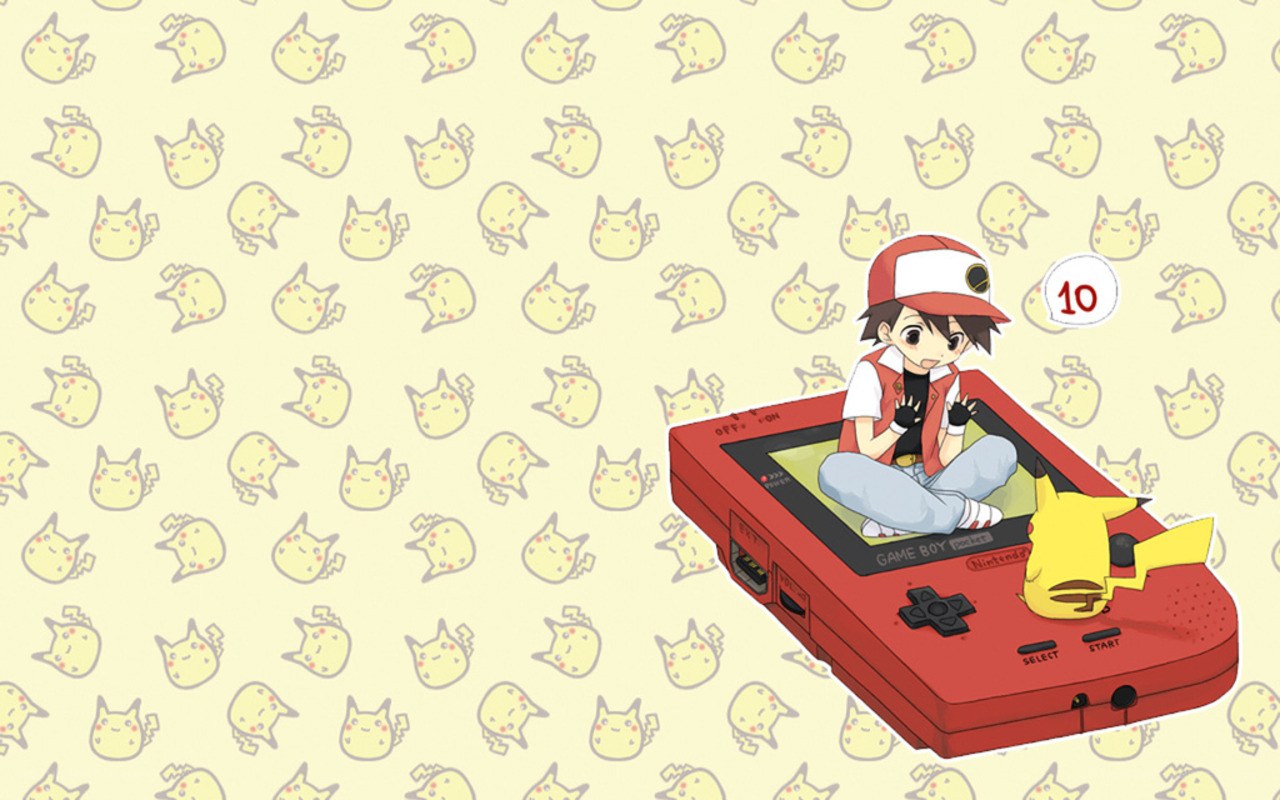 Ash and Pikachu on Game Boy