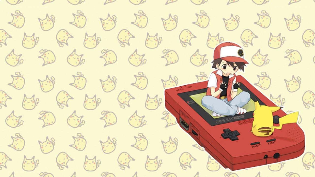 Ash and Pikachu on Game Boy