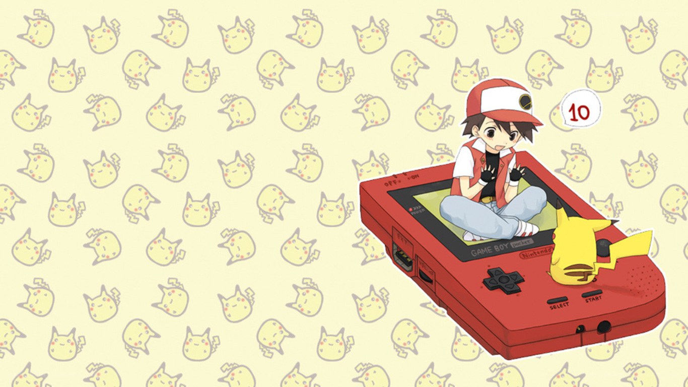 Ash and Pikachu on Game Boy