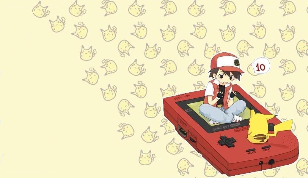 Ash and Pikachu on Game Boy