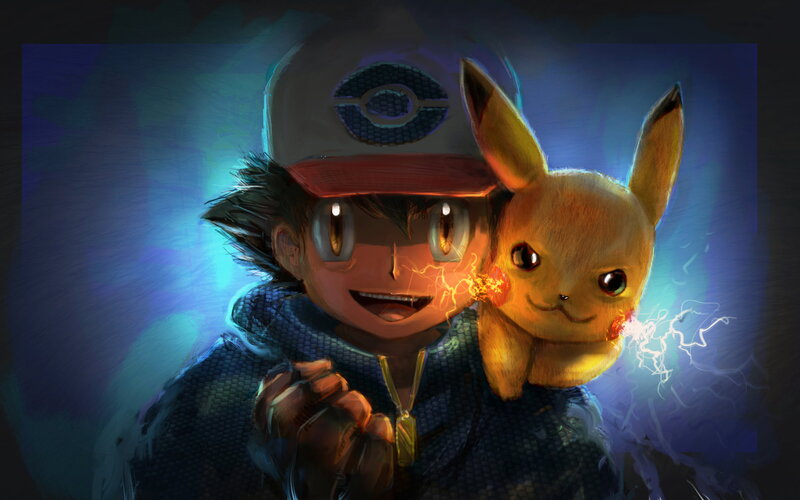 Ash Ketchum and Pikachu — Blue, Dramatic, Digital Art
