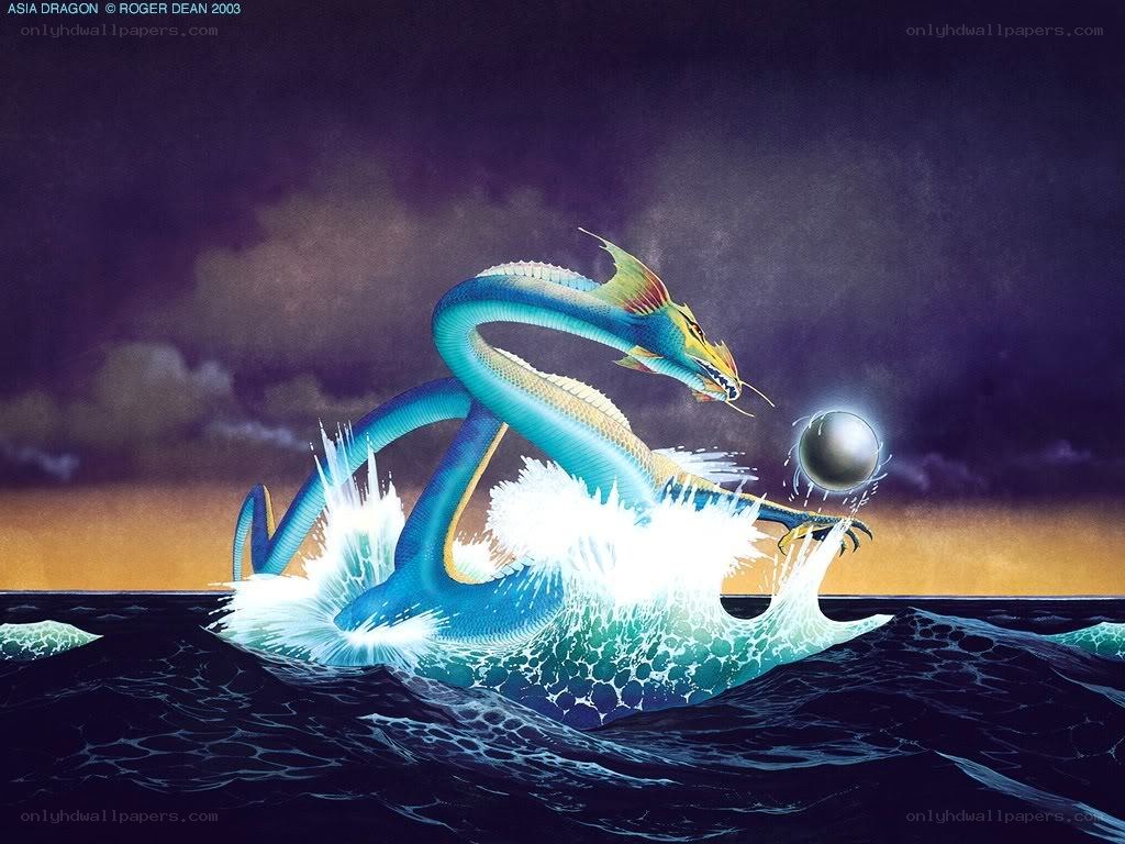 Asian dragon in ocean