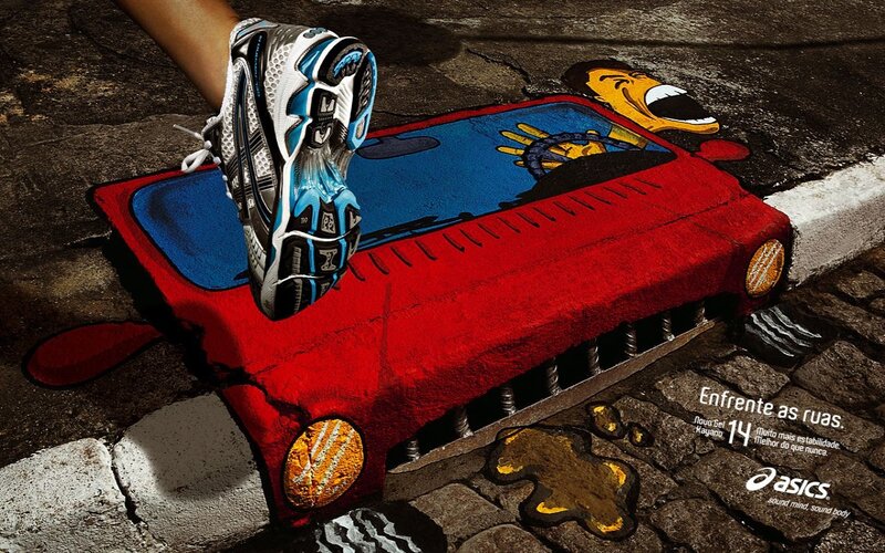 Asics shoe ad with street art