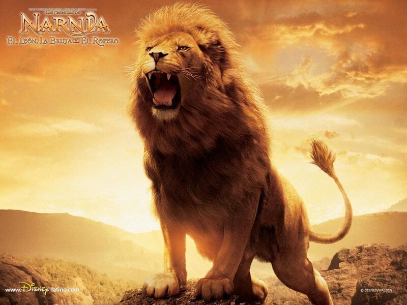 Aslan roaring on a hill